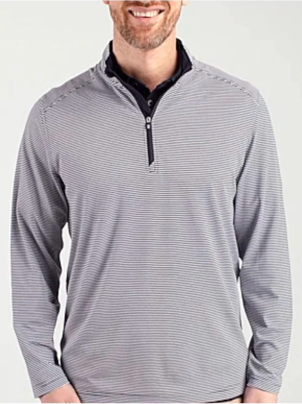 Cutter & Buck Men's Navy White Striped 1/4 Zip Performance Pullover Sz L